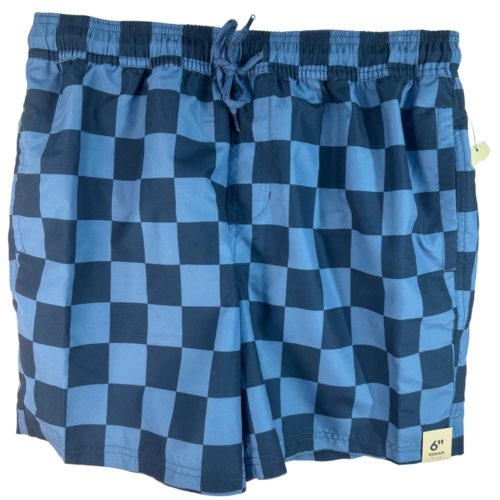 No Boundaries‎ Swim Trunks Mens M Blue Checkerboard 6" Inseam Quick Dry UPF 50+